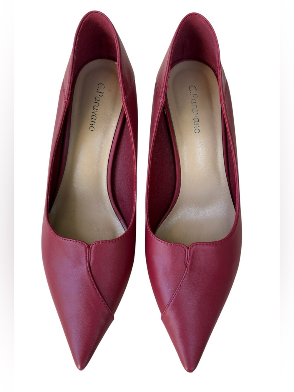 Pointed Toe Mid-Heel Pumps in Wine - Picture 2 of 12